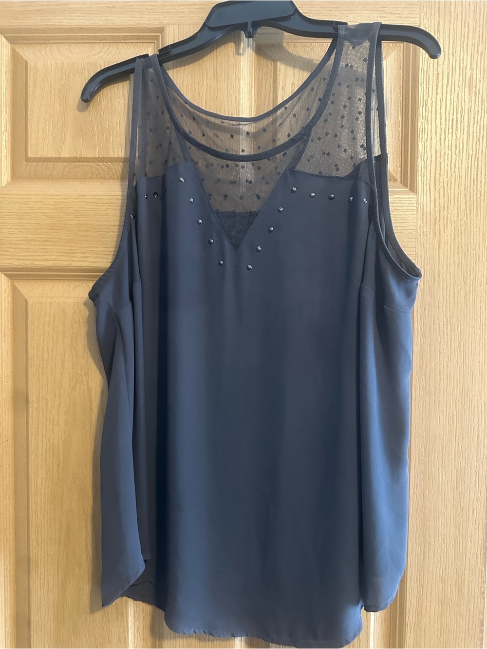 torrid Gray  Mesh Polka Dot Yoke Studded Tank